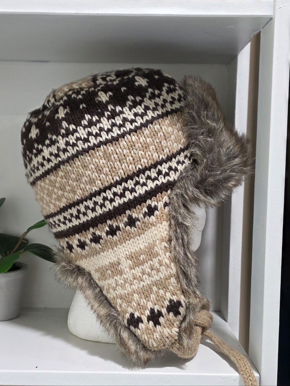 American Eagle vintage Y2k 90's wool blend faux fur nordic fair isle trapper